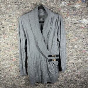INC International Concepts Sweater Womens Medium Gray Open Cardigan‎ Buckle Wrap